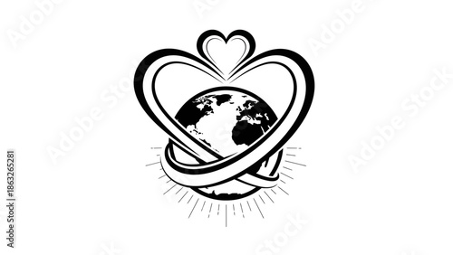 Earth wrapped in heart symbol.