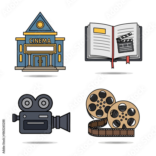 Film movie cinema camera icons set.