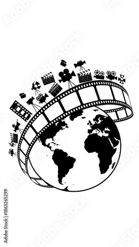 Film Reel Wrapped Around the Globe.
