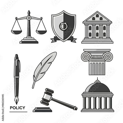 Law and Justice Legal Symbols Icons.