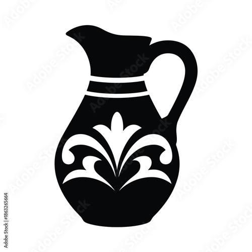Elegant black silhouette of a classic pitcher with decorative elements