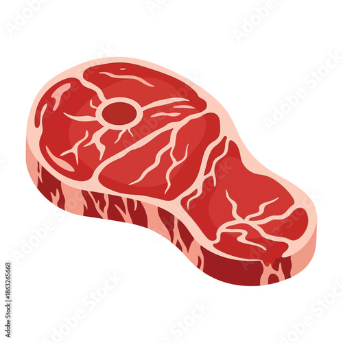 A vibrant illustration of a raw marbled steak cut showcasing its rich red color and texture