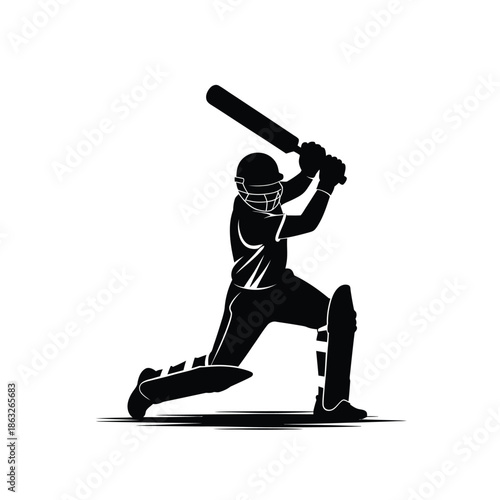 Silhouette of a cricket batsman in a dynamic batting pose