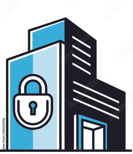 Padlock on a secure building entrance.