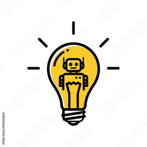 Robot Inside Light Bulb Illustration.