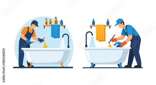 Bathroom maintenance and repair a plumber unclogging drains and fixing fixtures