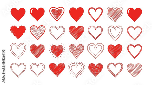 Hearts Harmony: A collection of various red hearts design. The image encapsulates the spirit of affection and love.