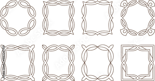 Seven decorative frames with intricate floral and geometric patterns in black and white