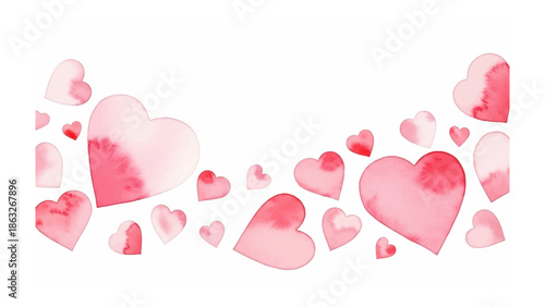 Watercolor Hearts Embrace: A collection of watercolor hearts in varying sizes and shades of pink float gracefully, forming a delicate and artistic display. 