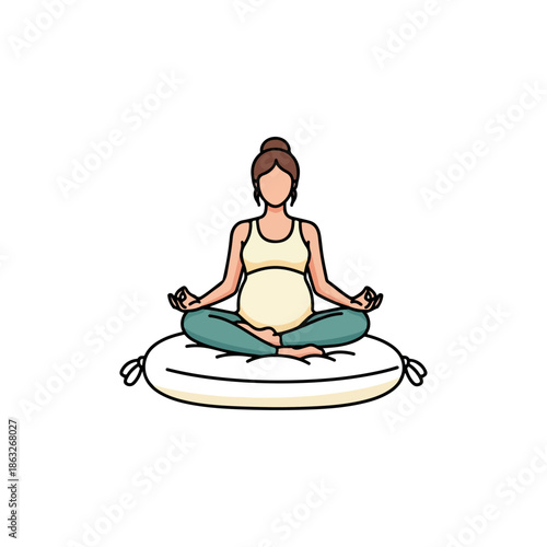 Pregnant Woman Meditating in Lotus Position.