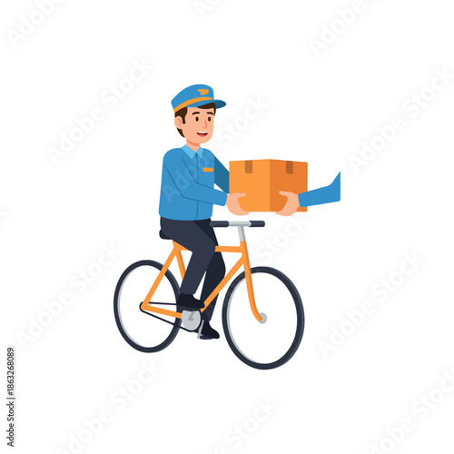 Delivery Man Riding Bicycle with Package.