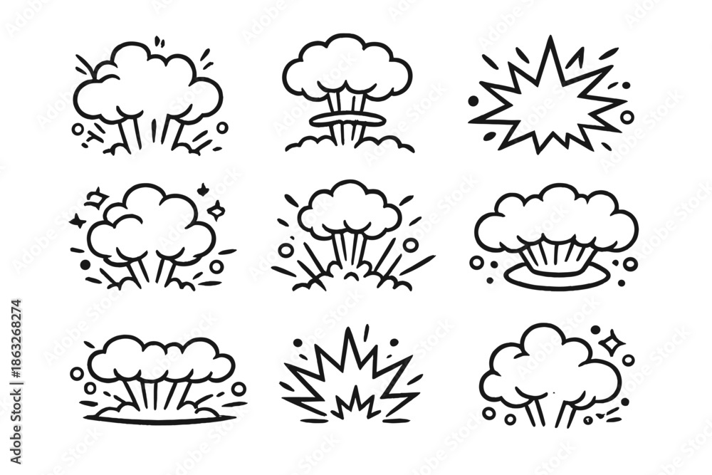 Obraz premium Collection of Nine Explosion Icons