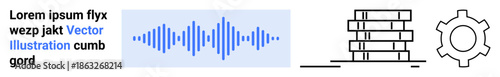 Audio wave, text block, book stack, gear highlighting audio, education, technology, data, process, digital tools research ideal for learning platforms resource hubs simple landing page