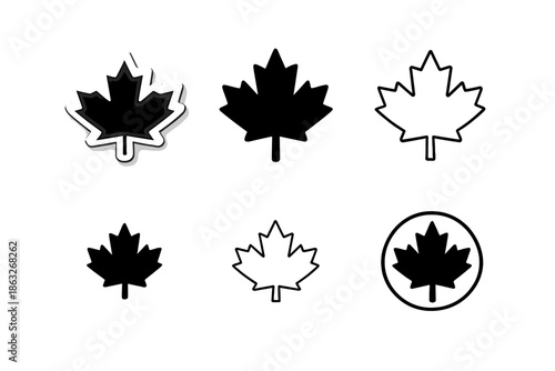 Collection of stylized Canadian maple leaves on a golden background