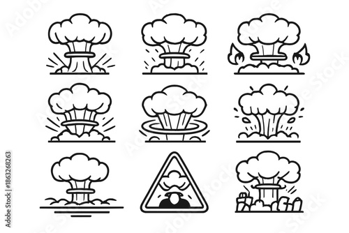 Set of Nuclear Explosion Icons on Dark Background