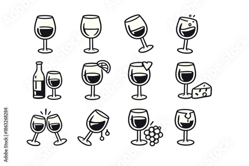 Wine glass icons with various elements