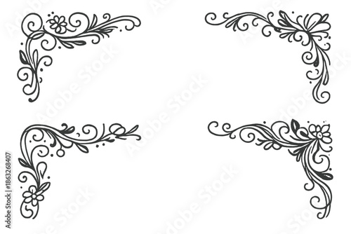Elegant Floral Corner Ornaments on Gray Background