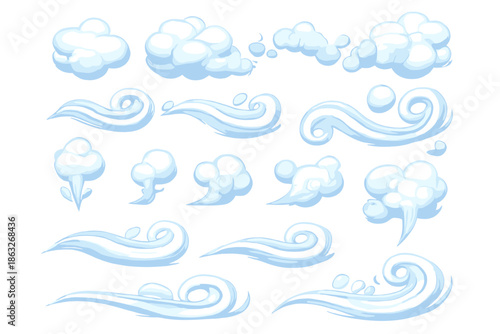 Collection of cartoon clouds and wind effects