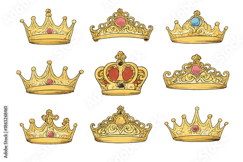 Collection of Ornate Golden Crowns with Jewels