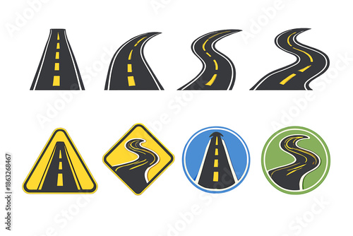 Set of road icons and symbols