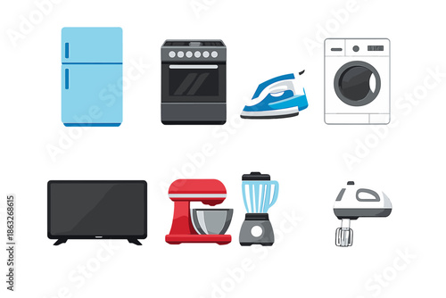 Collection of Household Appliances on a Gradient Background