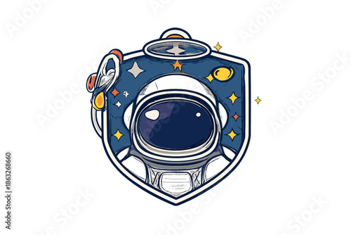 Astronaut Emblem with Stars and Planets