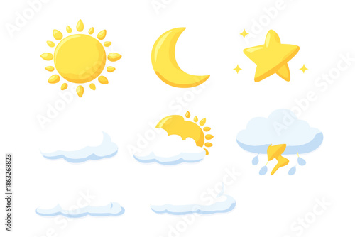 Cartoon Weather Icons with Glowing Effects
