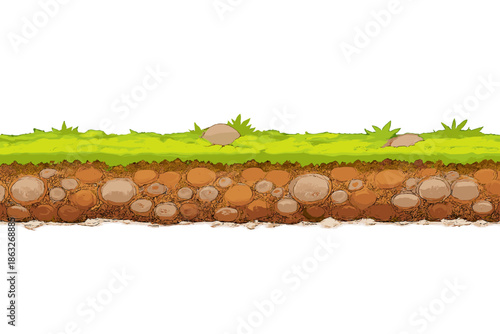 Cross-section of ground with grass and rocks