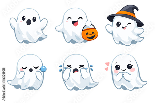 Cute Halloween Ghosts with Different Emotions