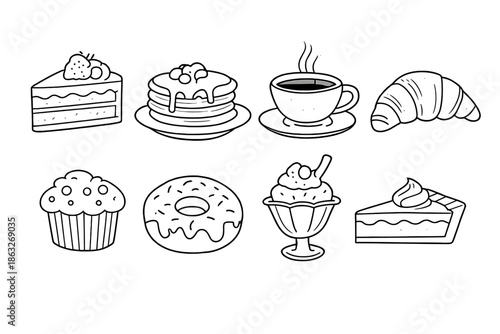 Hand-drawn food and drink icons on a gray background