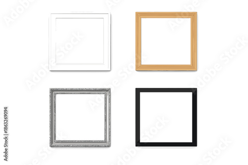 Four square picture frames on a gradient wall