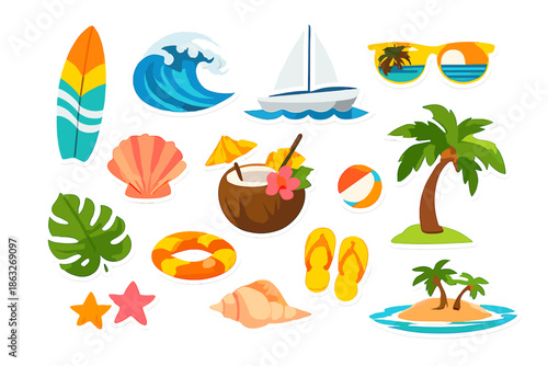 Summer Vacation and Beach Themed Stickers