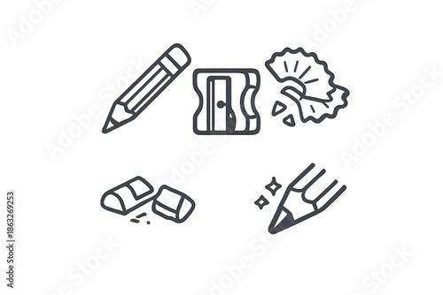 Pencil and Stationery Icons on Yellow Background