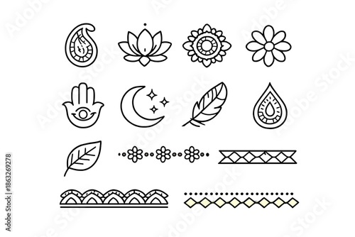 Henna Tattoo Icons on a Golden Gradient Background