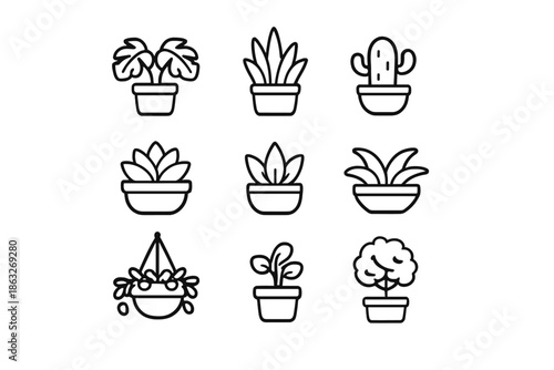 Set of nine potted plant icons