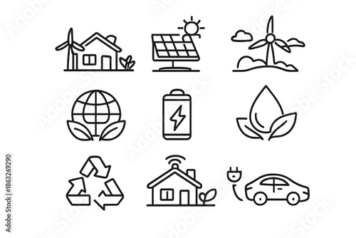 Set of eco-friendly energy and sustainability icons