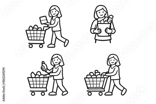 Woman with shopping cart and groceries