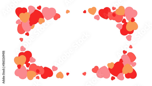 Love's Frame: A charming array of red, orange, and pink hearts delicately frame an inviting space, perfect for expressing affection or enhancing visual content.