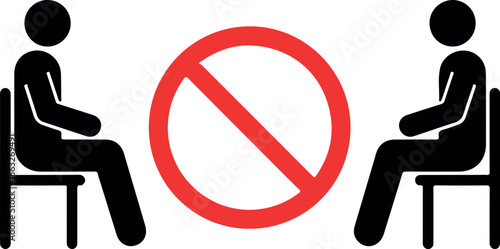 Two black silhouettes sitting on chairs with a red prohibition sign in the middle also transparent background