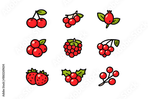 Collection of Red Berry Icons on a Gradient Background