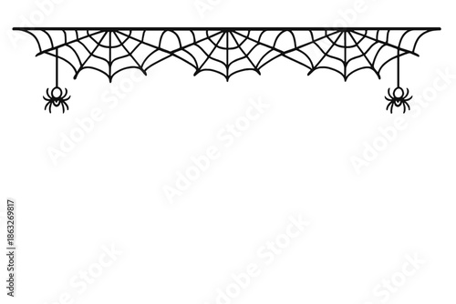 Halloween spider web and spider border
