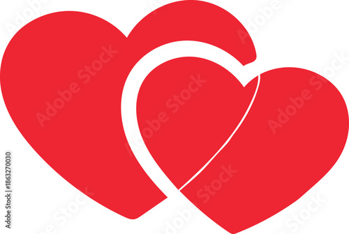 Two beautiful red hearts intertwined creating a symbolic representation of enduring love and passionate connection for Valentines Day celebrations