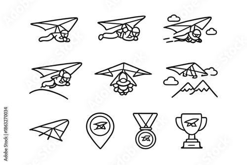 Hang Gliding Icons Set