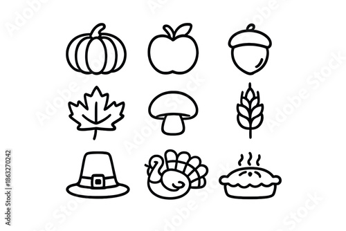 Thanksgiving Icons on Yellow Gradient Background