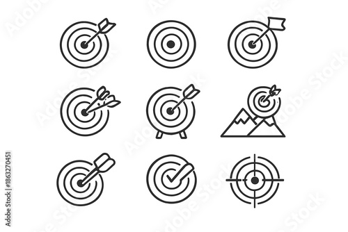 Collection of target icons with arrows and other elements
