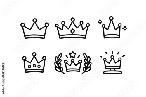 Collection of Crown Icons on Gray Background