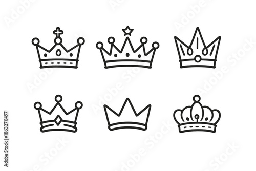 Six Royalty Crowns Icons on Dark Background