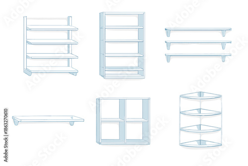 Set of furniture shelves in outline style