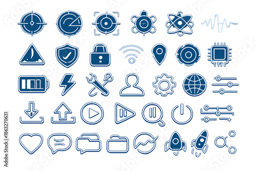 Digital Icons Collection on Blue Gradient Background