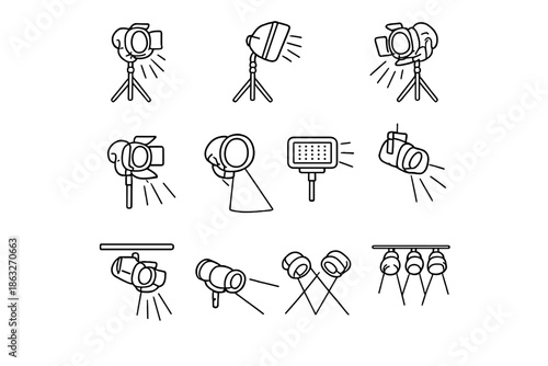 Collection of lighting equipment icons on a gradient background